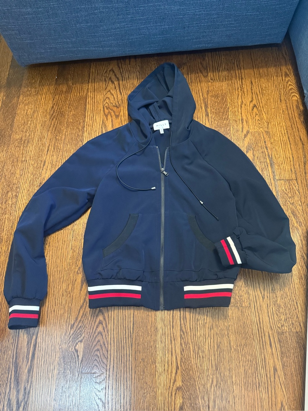 Milly Zip-Up Varsity Hoodie with Stripe Trim